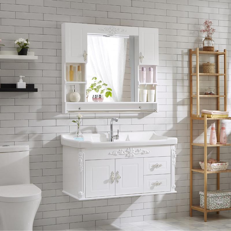 [Đứng thứ 4 trong danh sách bán chạy nhất] Tủ phòng tắm PVC phong cách Châu Âu kết hợp chung cư nhỏ chậu rửa tay b | BigBuy360 - bigbuy360.vn