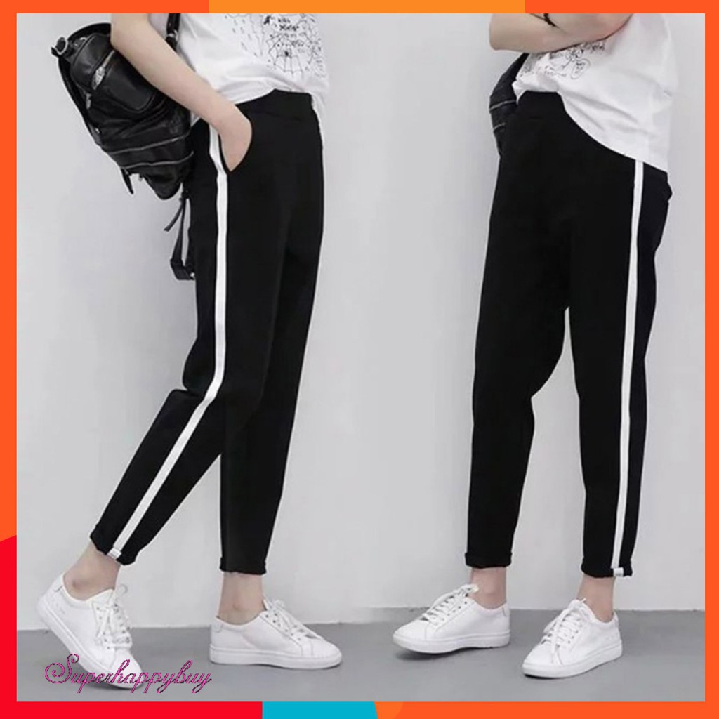 Quần dài lưng cao màu đen phong cách thể thao năng động cho nữ