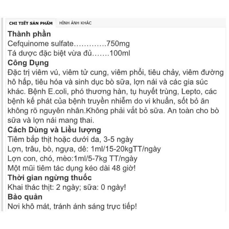 1 lọ CEF 750 dùng cho trâu bò lợn gà chó mèo
