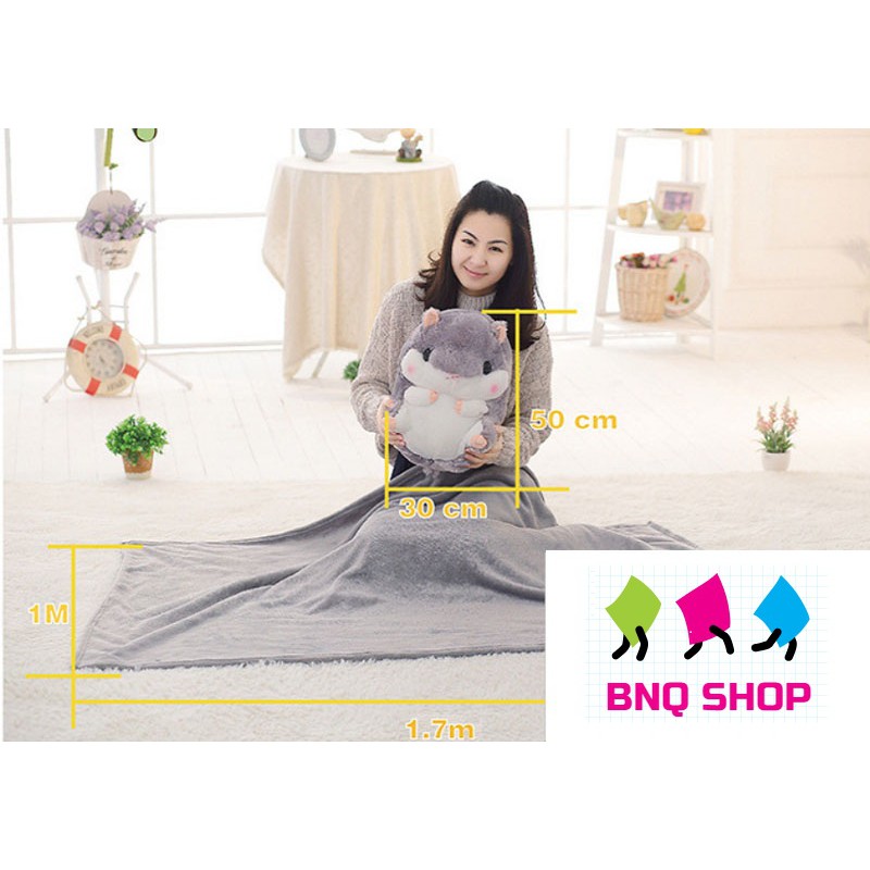 Gối Mền Thú Bông CHUỘT HAMSTER 3 trong 1, Kèm Mền Nỉ Nhung Cực Mịn, Siêu Dễ Thương