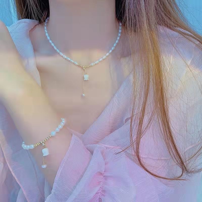 Bộ Vòng Cổ / Vòng Tay / Dây Chuyền Ngọc Trai Tự Nhiên Hoa Lily Cao Cấp Phong Cách Ba