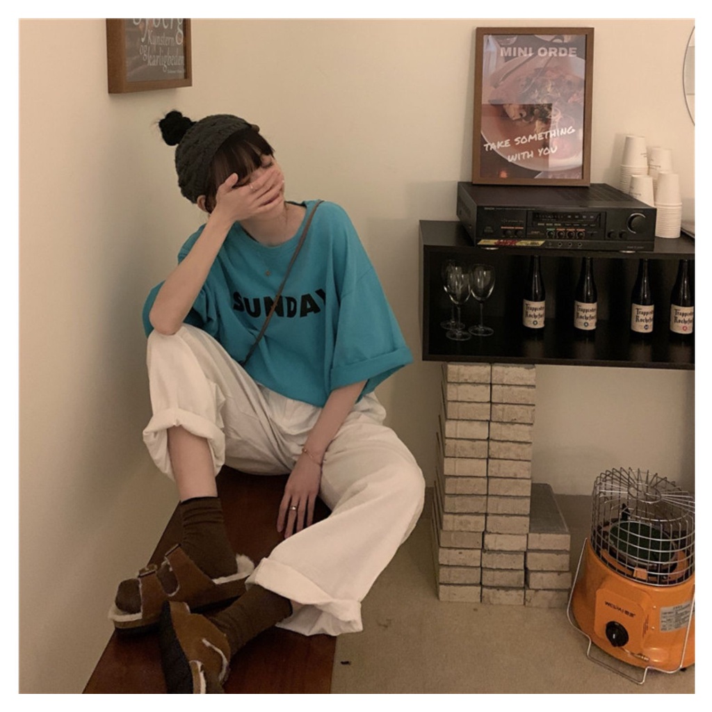 Áo thun nam nữ in chữ Sunday, áo thun cổ tròn unisex cotton mát MS6621