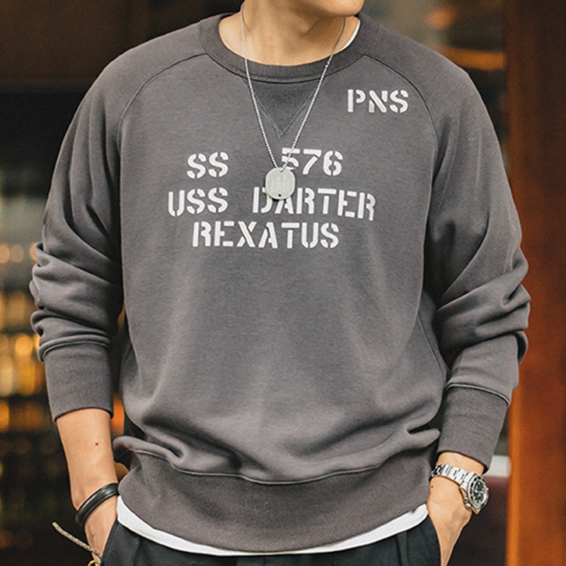 Áo sweater Maden thiết kế dáng rộng cổ tròn tay dài màu xám thời trang mùa thu dành cho nam