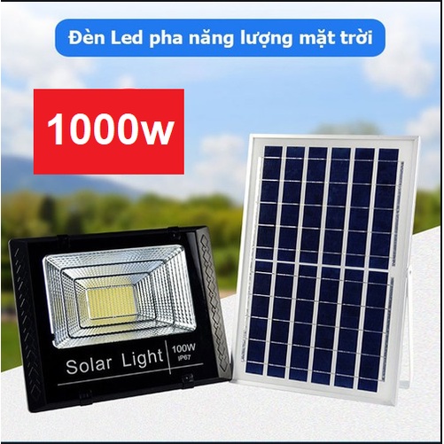 Đèn led pha năng lượng mặt trời 1000w IP67 có remote tấm pin rời dây dài 5m - Bảo hành 12 tháng