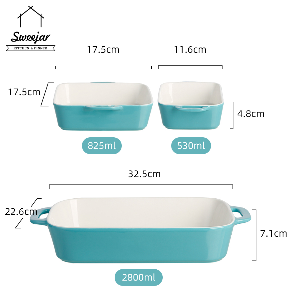 SWEEJAR 3 Khay nướng làm từ gốm chống dính an toàn cho lò vi sóng