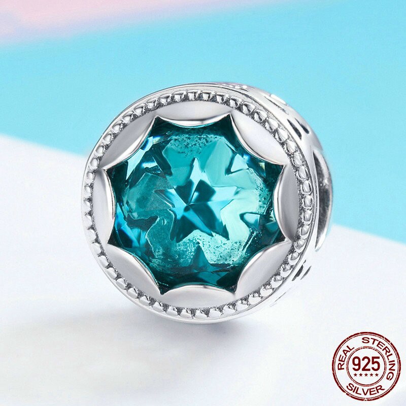 Hạt Xỏ Vòng Tay Bamoer Scc692 Bằng Bạc 925 Đính Pha Lê Màu Xanh Dương Nhạt Sang Trọng