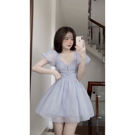 Váy xoè xanh nhạt 2 lớp