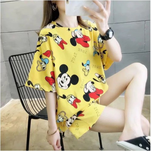 Bộ đồ mặc nhà cọc tay họa tiết xinh tươi mặc thoải mái khi đi ngủ