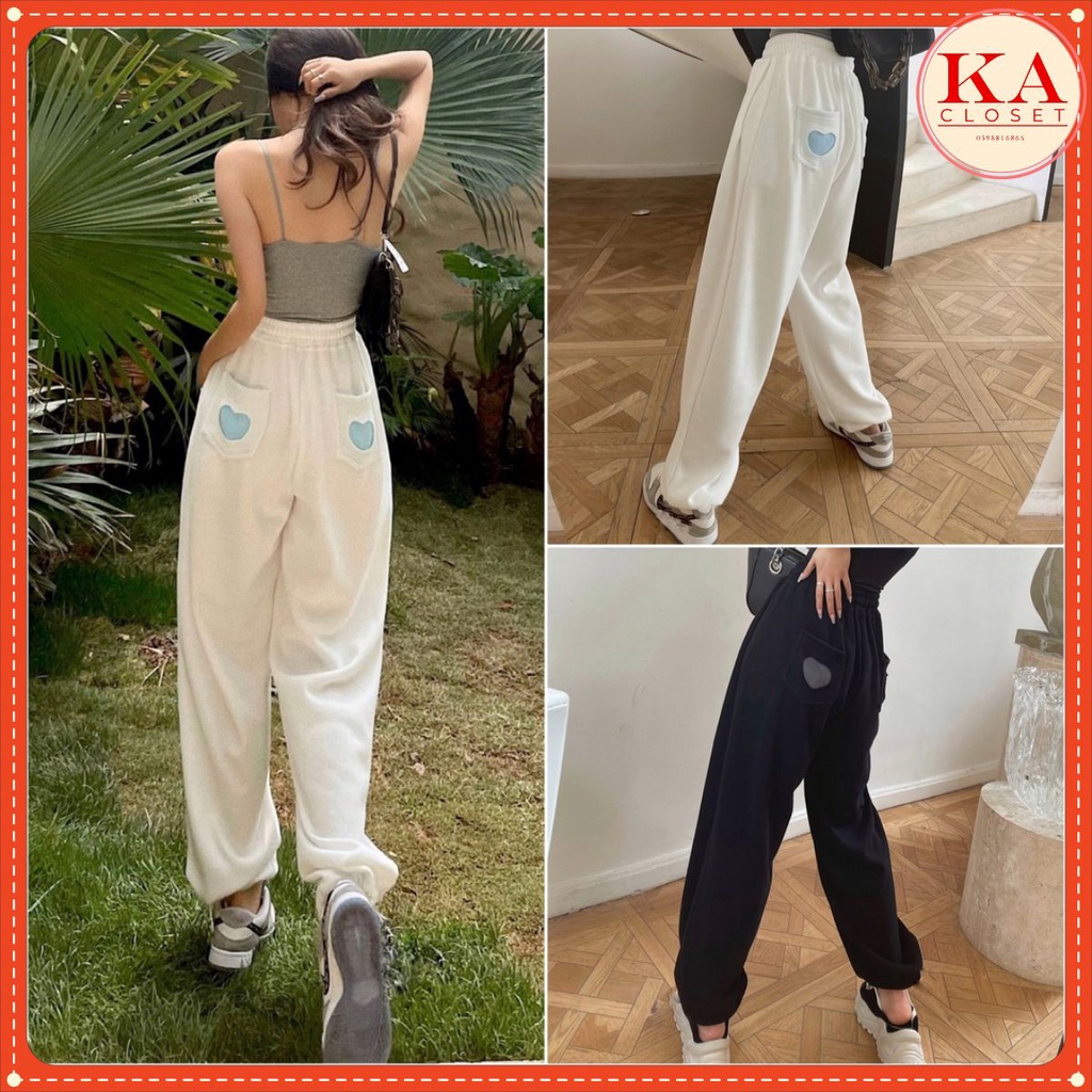 Quần jogger tim KA Closet có 2 màu Đen Trắng 2 size M, L chất umi đanh mịn không xù dầy, tim đẹp, chun ống from rộng | WebRaoVat - webraovat.net.vn