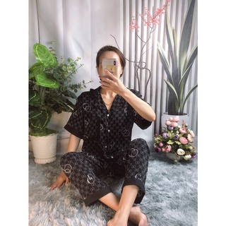 Pijama mặc nhà cổ phối lụa mango