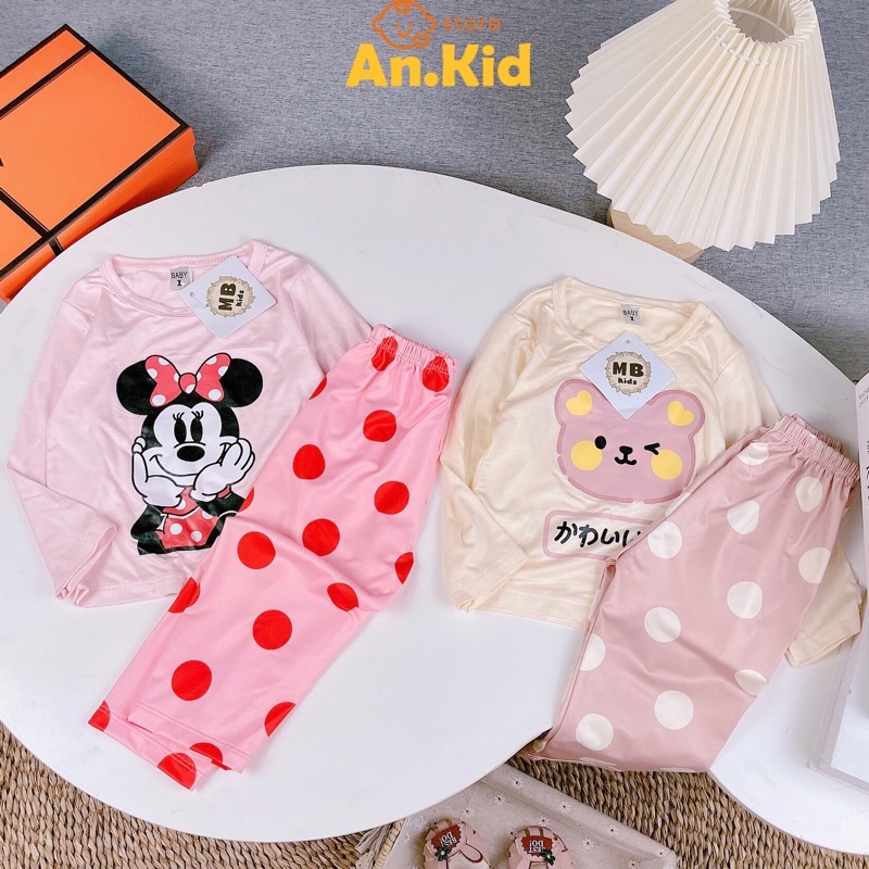 Bộ Đồ Thun Lạnh Dài Tay Bé Trai, Bé Gái 8-20kg Chất Co Giãn Hình Ép 3D Không Bong - AN.KID