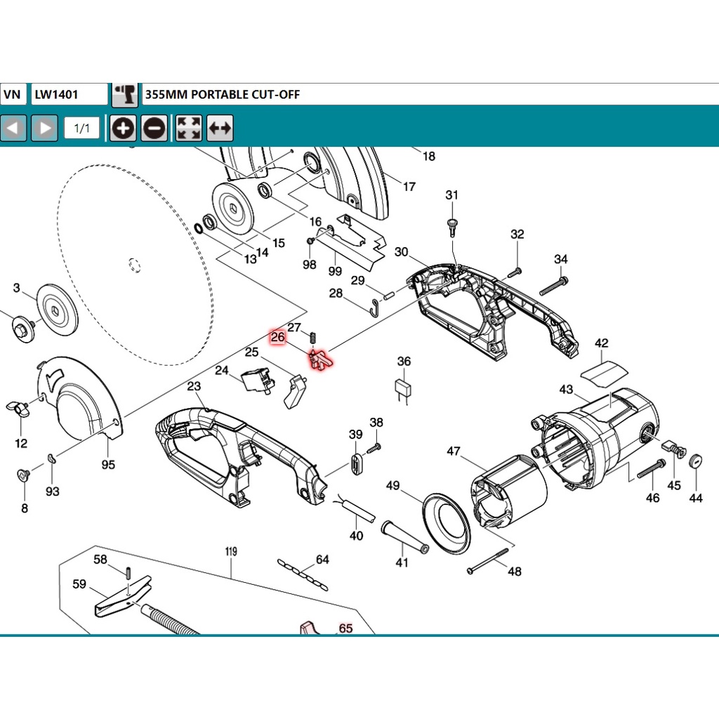Khoá công tắc máy cắt sắt Makita Maktec LW1400 LW1401 MT241 MT243 418139-9