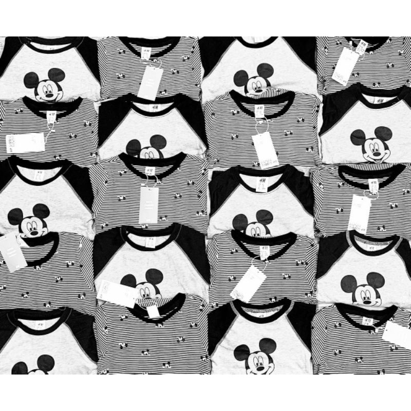 Set 2 bộ cotton mickey kẻ ngang cho bé dư xịn