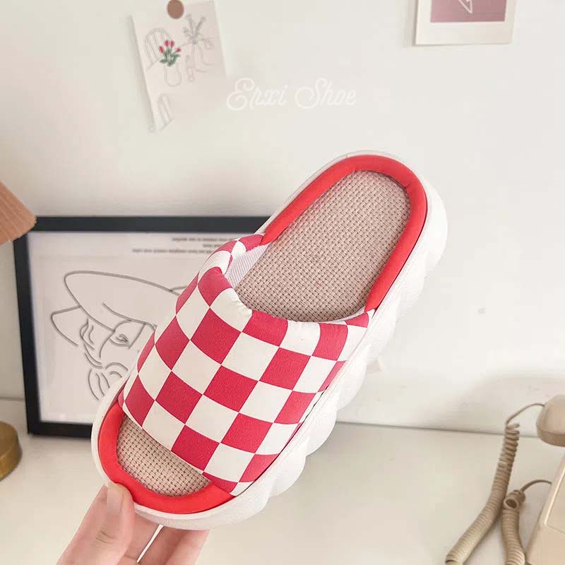 Oeteo Dép Đi Trong Nhà Đế Dày Họa Tiết Caro Thời Trang Cho Nam Nữ