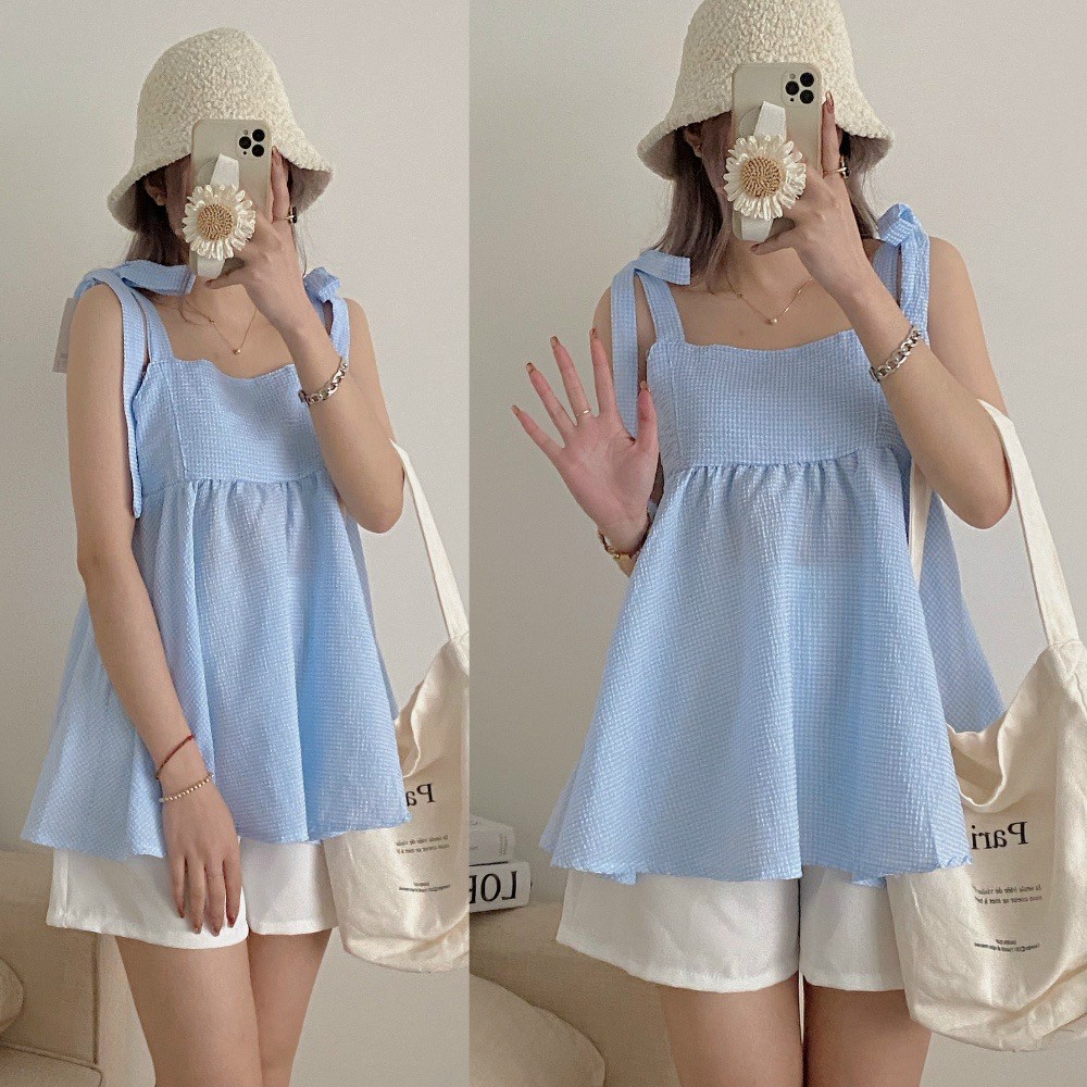 sét áo babydoll cổ vuông buộc vai xiangtop