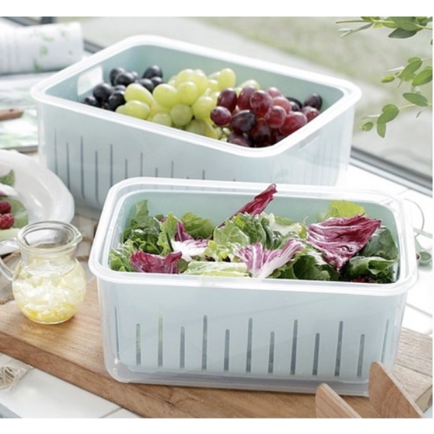 Hộp Đựng Thực Phẩm Tủ Lạnh Ngăn Mát và Trữ Đông 4L | Combo Hộp Đựng Rau Củ Quả Ngăn Mát Tủ Lạnh có rổ thoát nước 4000ml