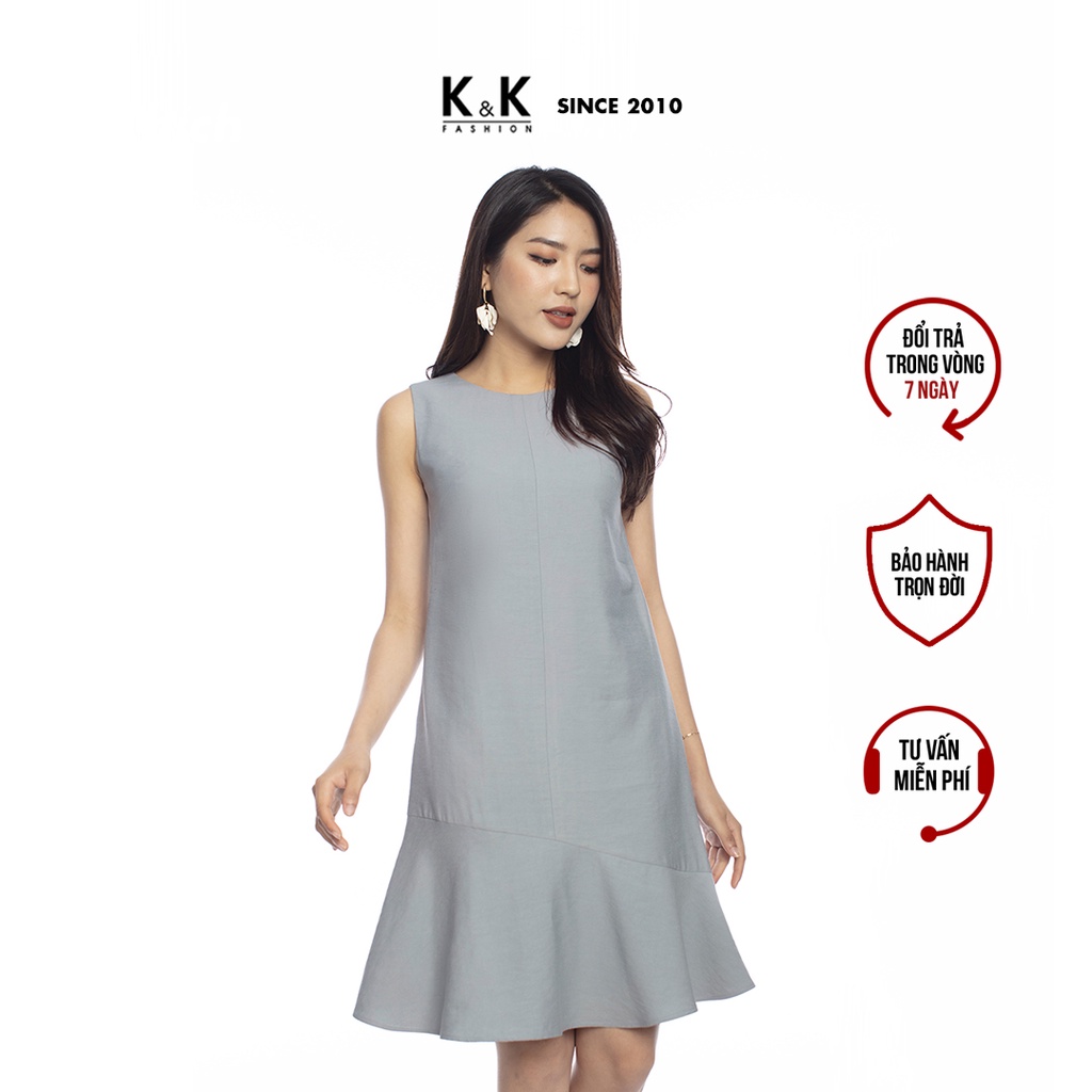 Đầm Suông Đuôi Cá Sát Nách K&K Fashion KK106-23 Màu Xanh Chất Liệu Đũi