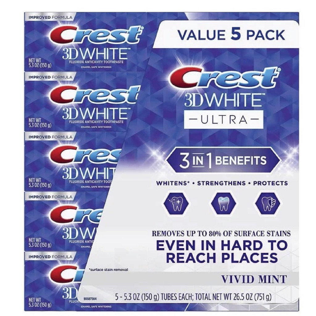 Kem đánh răng trắng răng vị bạc hà Crest 3D White Vivid Mint Ultra 158g, hàng Mỹ