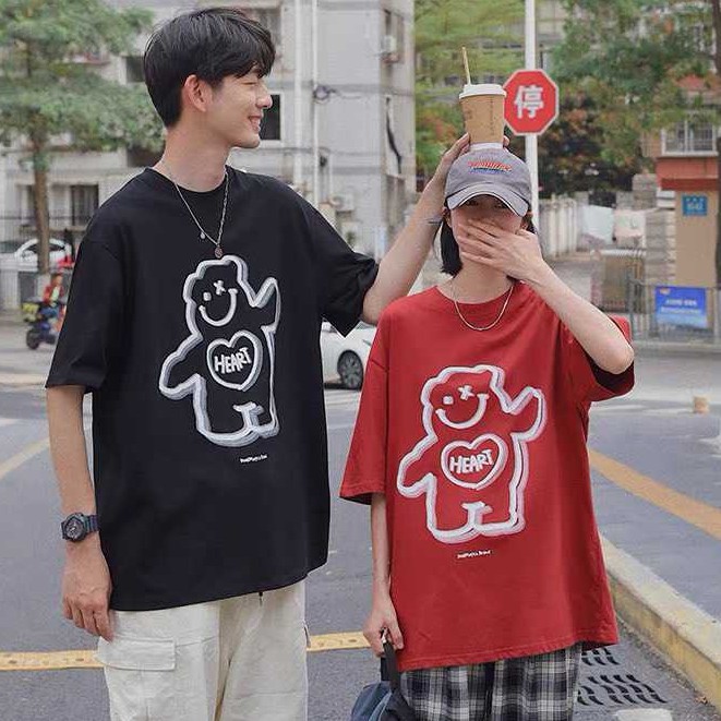 Áo thun tay lỡ VM STYLE, áo phông nữ basic form rộng đẹp đi học in hình gấu cười 21TU05T371504