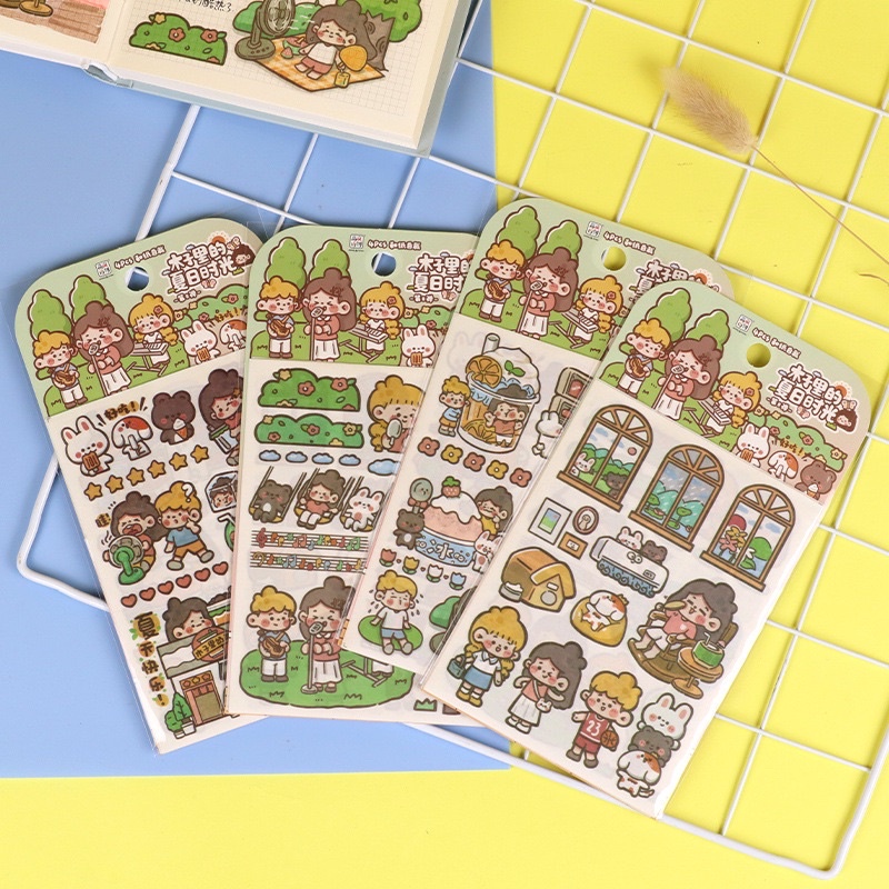 Set sticker 4 tấm hình bé gái phong cách Nhật bản dễ thương-ST022