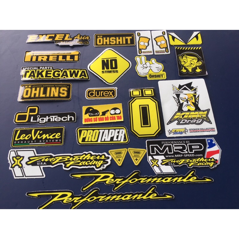 Trọn bộ 24 logo vàng , cực kì đẹp. Sticker decal chống nước, hình dán trang trí xe máy, nón