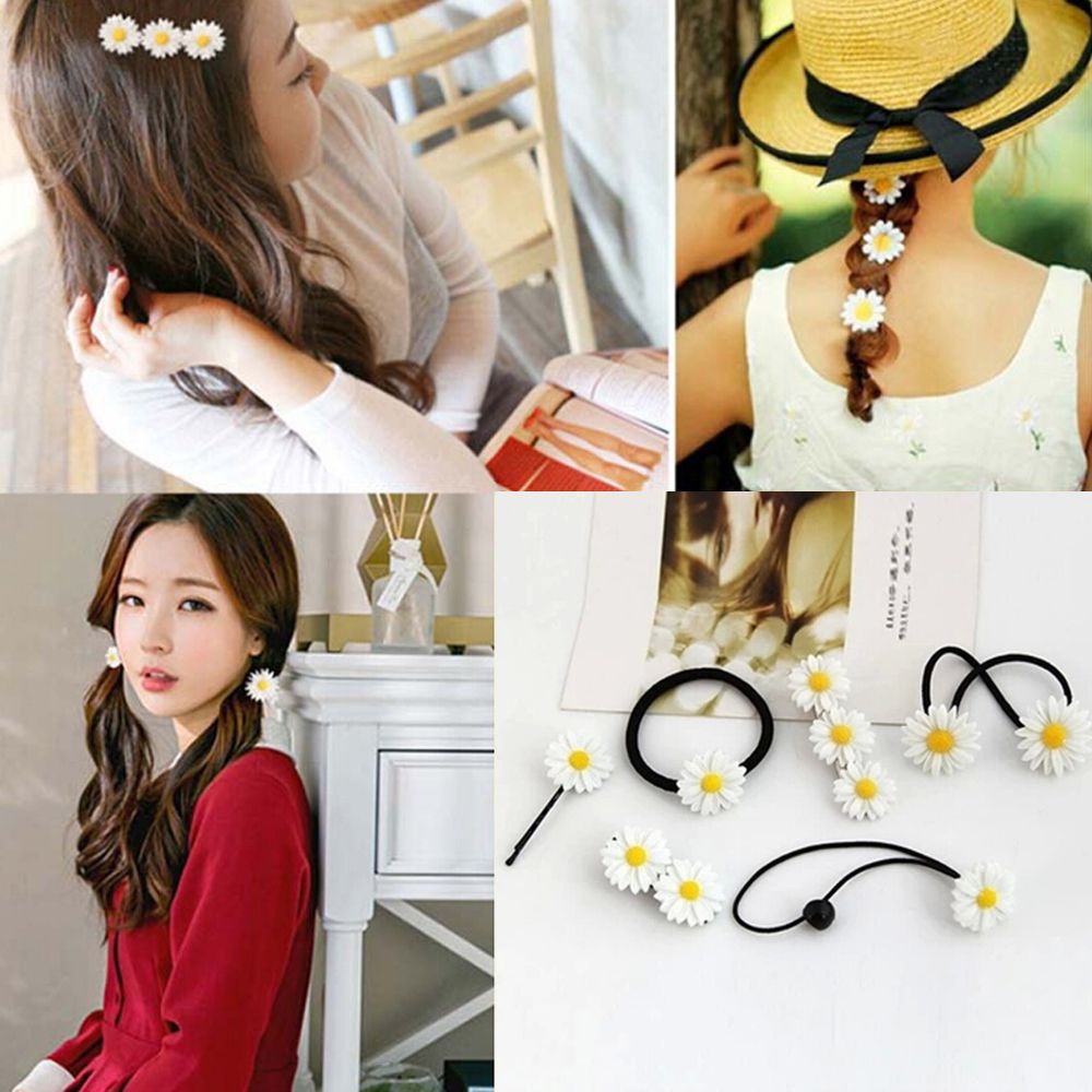 Bộ 2 chun buộc tóc hoặc kẹp tóc họa tiết hoa cúc nhỏ xinh