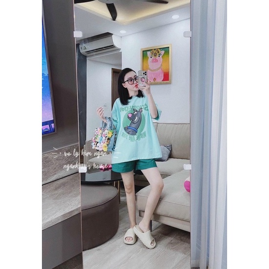 (Siêu Phẩm )SET ÁO PULL IN HÌNH MIX QUẦN SOOC KAKI XANH