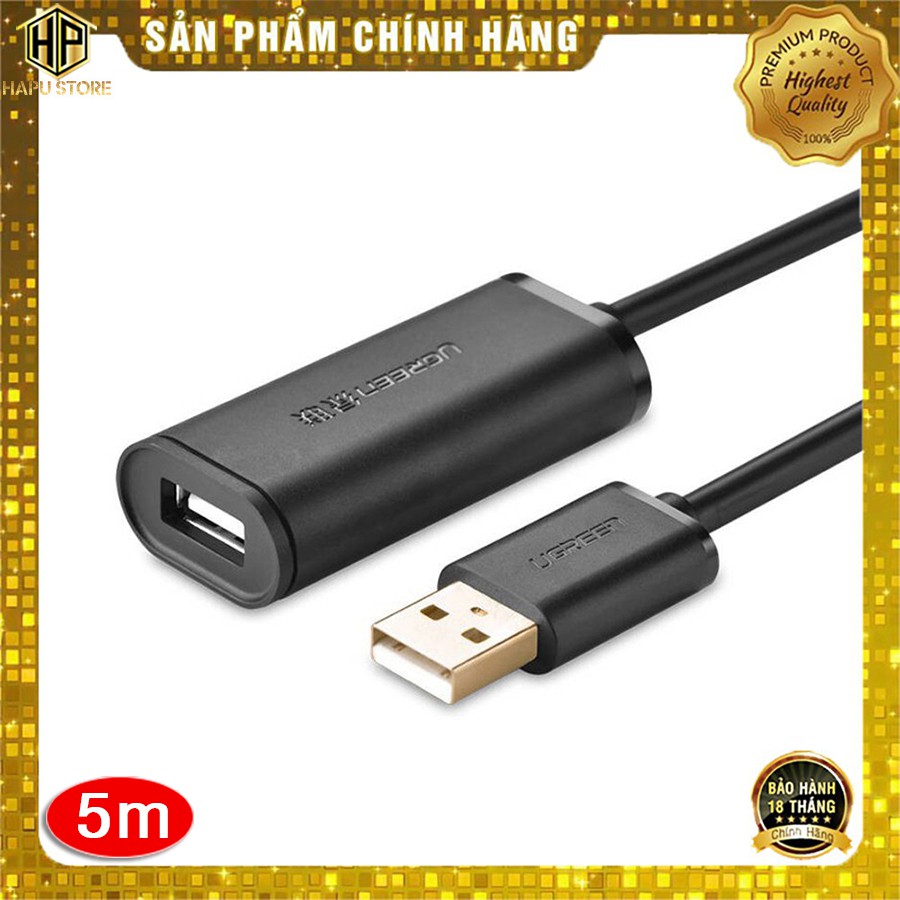 Cáp nối dài USB Ugreen 10319 dài 5m chuẩn USB 2.0 có chíp khuếch đại chính hãng - HapuStore