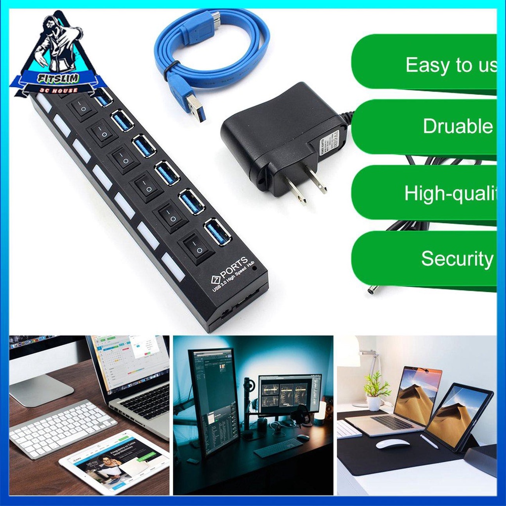 Hub tốc độ cao USB 3.0 nhỏ gọn với 7 cổng riêng biệt với nguồn điện