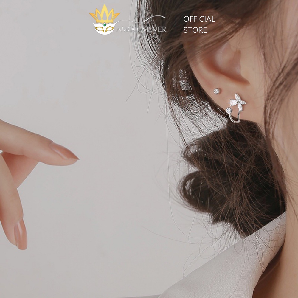Bông Tai Bạc S925 Bướm Hồ Điệp Đính Đá Ôm Trái Tai - Amooi Silver AB81