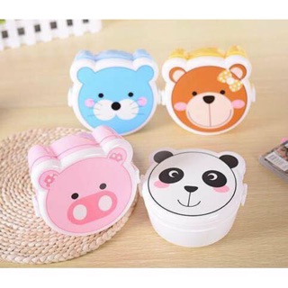 Bộ bát nhựa kèm thìa 2 tầng có nắp đậy hình thú cute