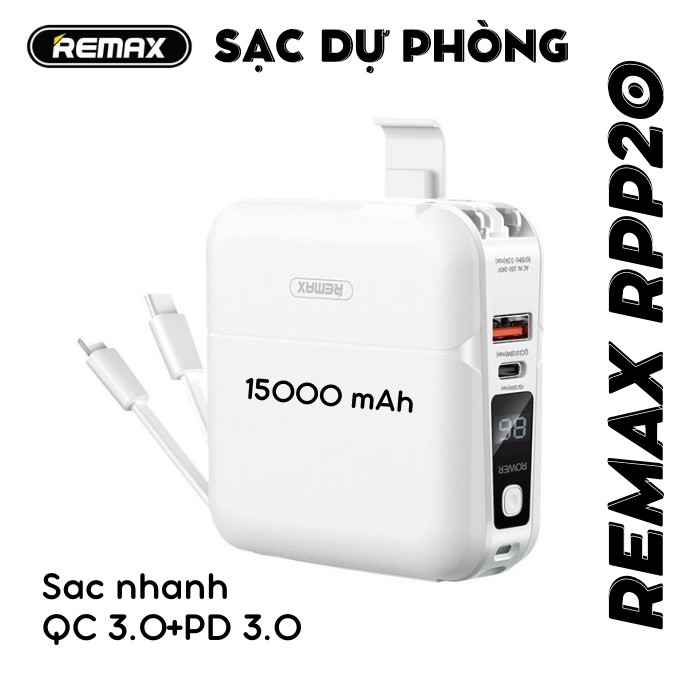 Sạc dự phòng 15000mAh đa năng 18W Remax RPP-20 - Sạc cùng lúc 4 thiết bị