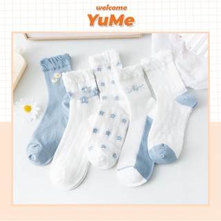 Tất nữ cổ bèo,vớ nữ cổ bèo xanh trắng hoa cúc nhí xinh xắn phong cách Hàn Quốc