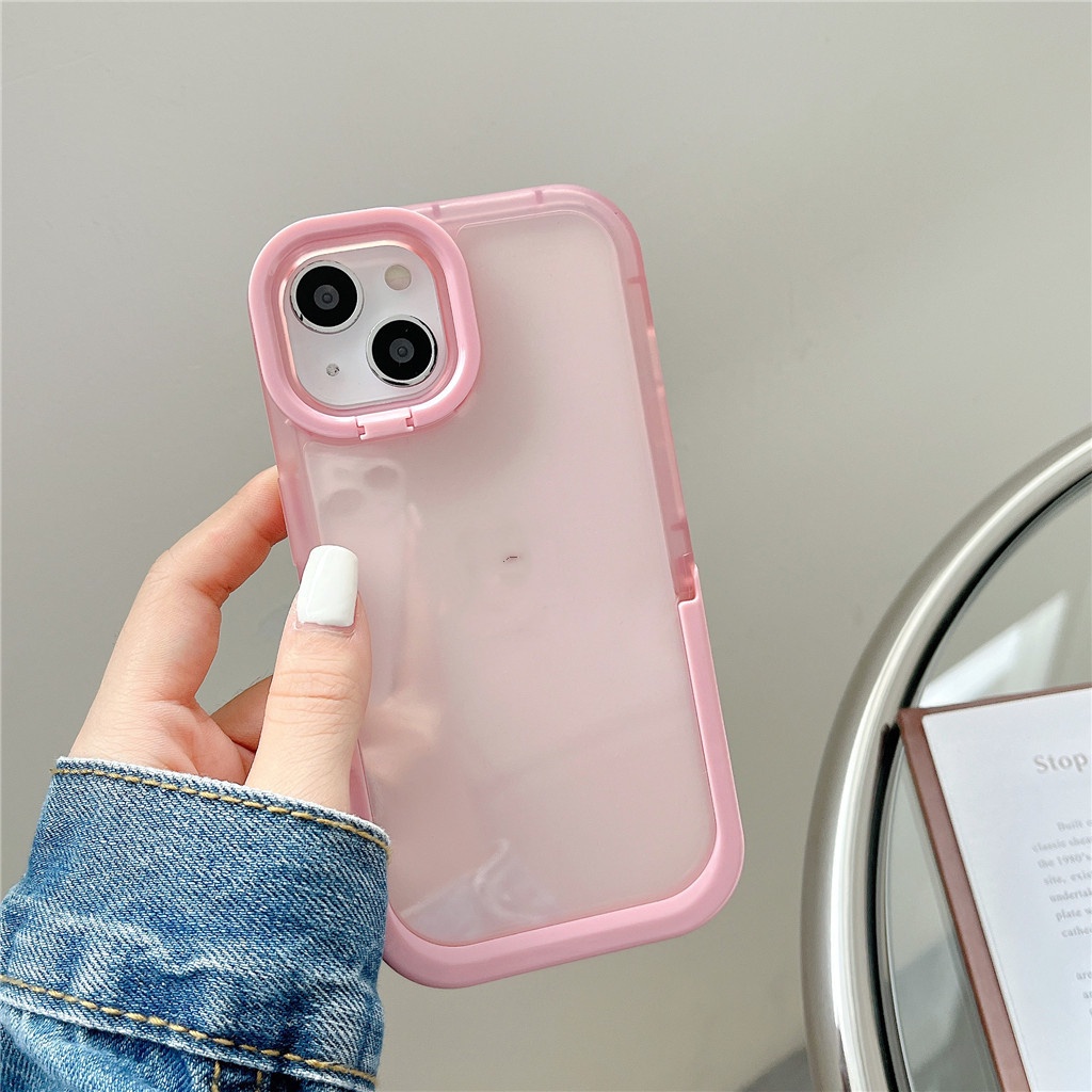 Ốp Điện Thoại tpu Mềm Trong Suốt Hai Màu Có Giá Đỡ Cho iphone 15 pro max 14 pro max 13 pro max 12 pro max