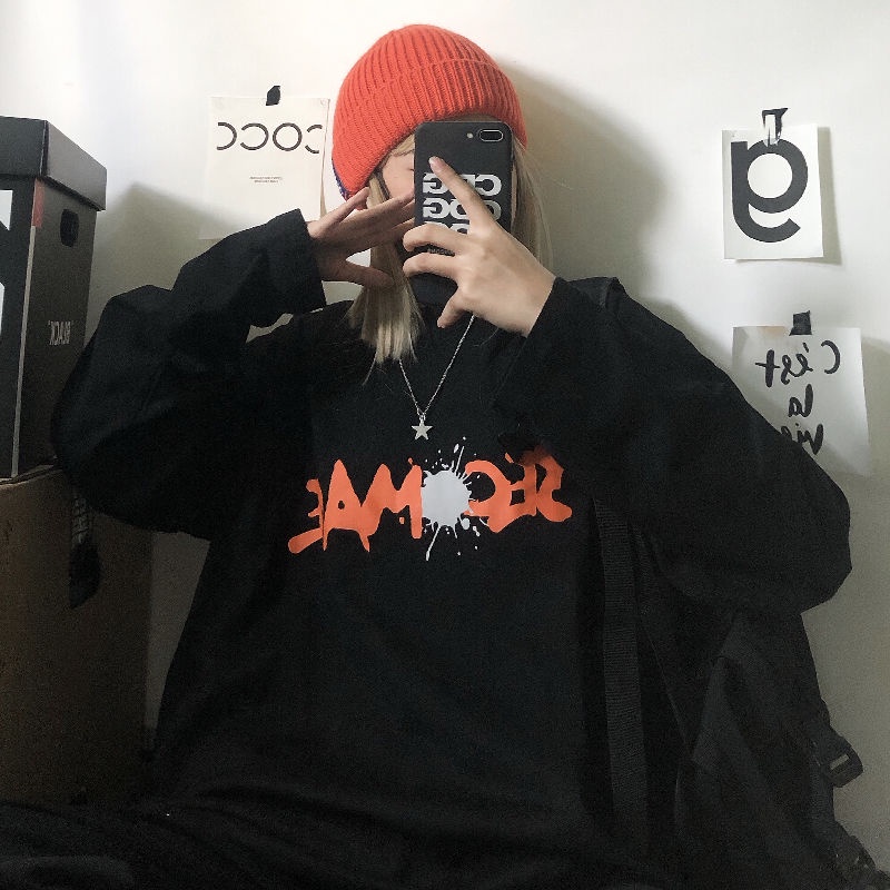 NRVP Áo Thun 100% Cotton Tay Dài Dáng Rộng In Họa Tiết Phong Cách Hàn Quốc Cho Nữ