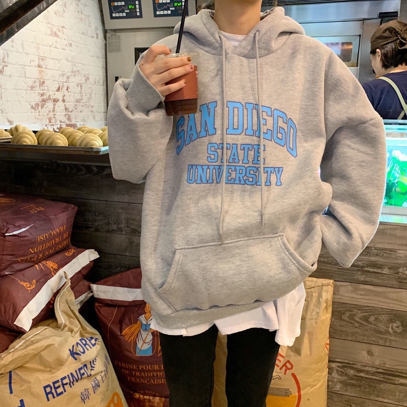 Áo hoodie in họa tiết chữ tiếng Anh phong Hàn Quốc năng động trẻ trung dành cho nữ