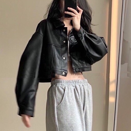 Áo Khoác Da Nữ Dáng Croptop Bo Chun Phong Cách Hàn AK023 Áo mùa đông tay bo phồng dáng ngắn dày dặn | BigBuy360 - bigbuy360.vn