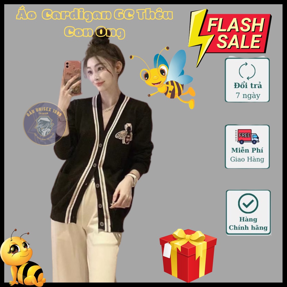 Áo Khoác Cardigan G.C Thêu Hình Con Ong Nam Nữ - Áo Khoác CarDigan Hot Trend