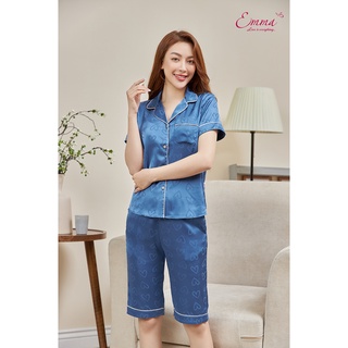 Đồ Bộ Mặc Nhà Emma Pyjama Lụa Áo Ngắn Tay, Quần Lửng EHLLU.22.24.12