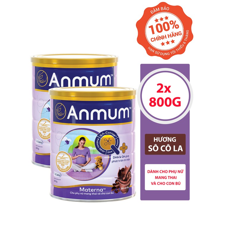 Combo 2 Sữa Bột Anmum Materna Hương Sôcôla (800g/lon)