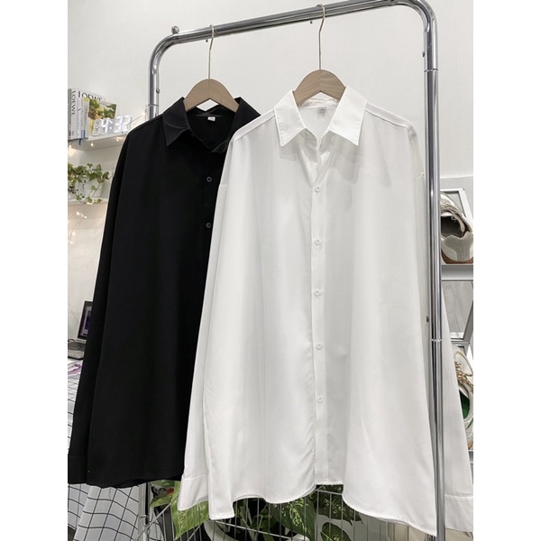 ÁO SƠMI FORM RỘNG TRẮNG ĐEN UNISEX NAM NỮ (hình chụp thật)