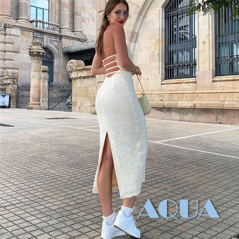 Anana Đầm Dài Ôm Dáng Xẻ Tà Hở Lưng Màu Trơn Gợi Cảm Cho Nữ