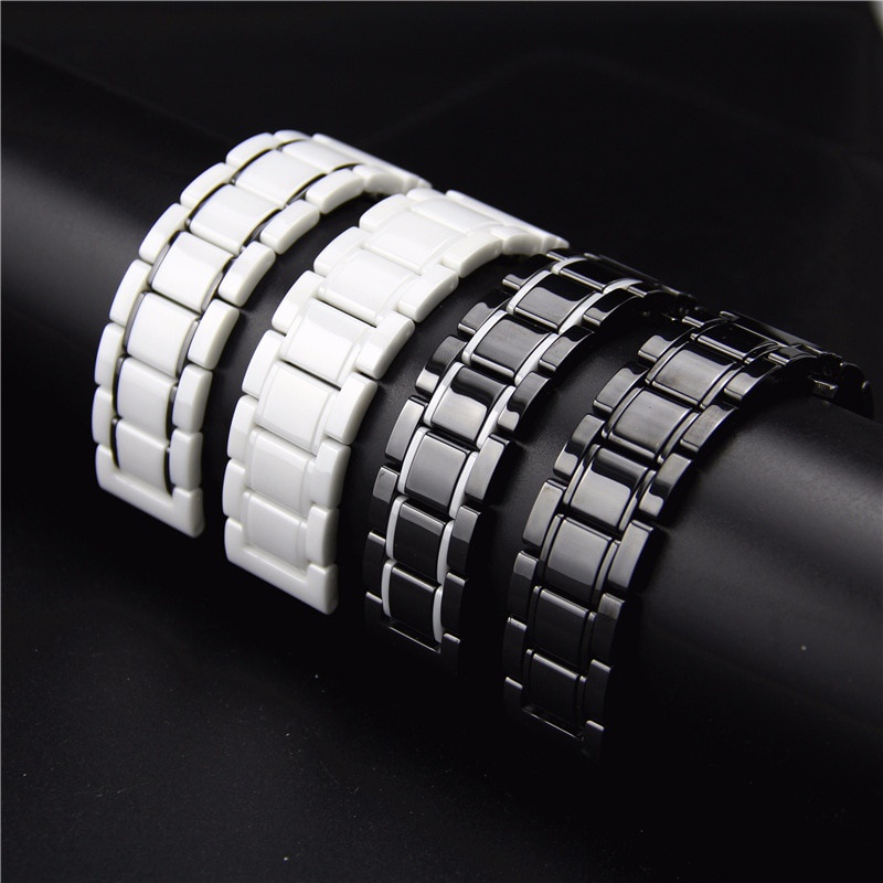 Dây đeo đồng hồ bằng thép không gỉ và ceramic 20mm 22mm sang trọng cho Samsung S2 3 4 Huawei GT 2