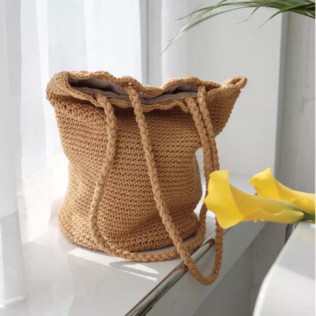 Sẵn Sàng Giao HàngTúi Dệt Đeo Chéo Phong Cách Hàn Quốc 1 Ngăn Đựng Đồ Đi Biển
