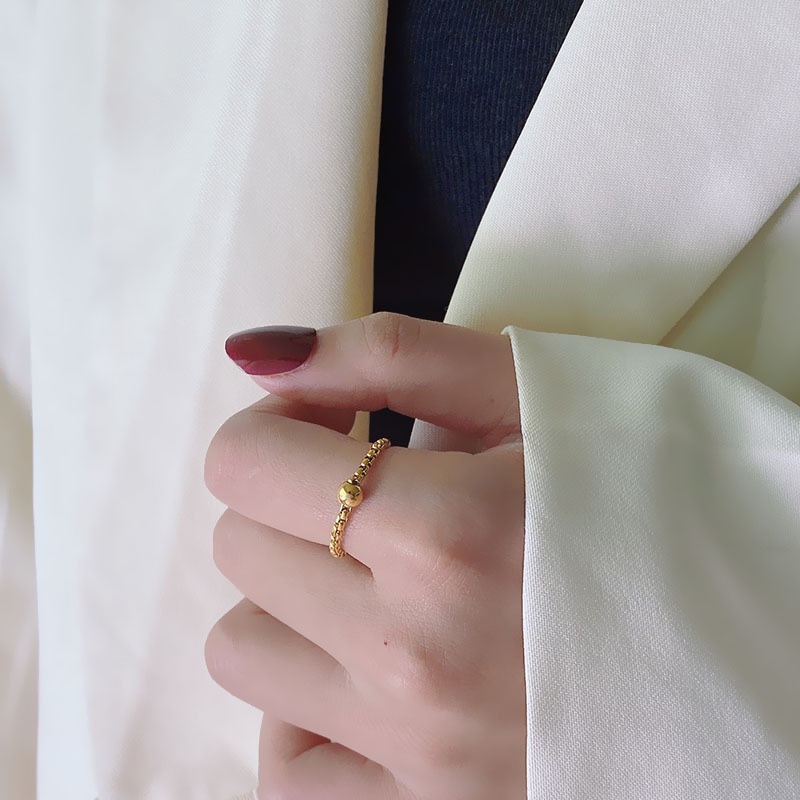 Nhẫn Thép Titan Phối Dây Xích Màu Vàng Đồng Phong Cách Âu Mỹ Đơn Giản Dành Cho Nữ