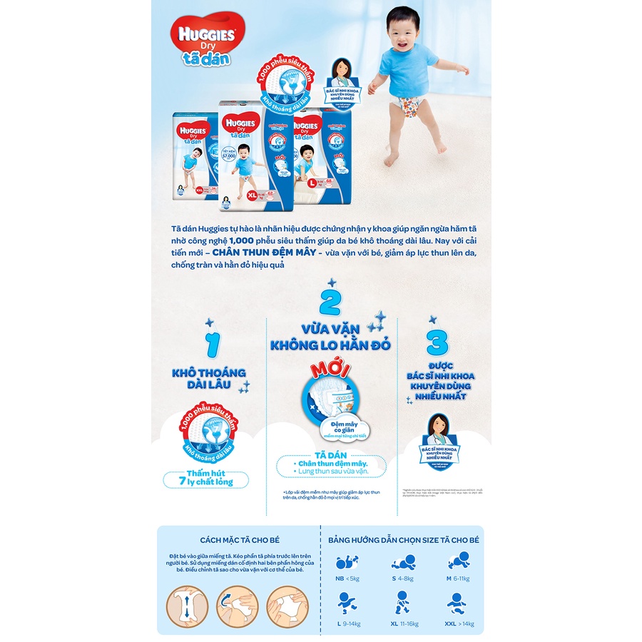 Khuyến mãi tặng thêm  khăn giấy ướt huggies -  Tã dán HUGGIES DRY M48 - NSX 21/01/2021