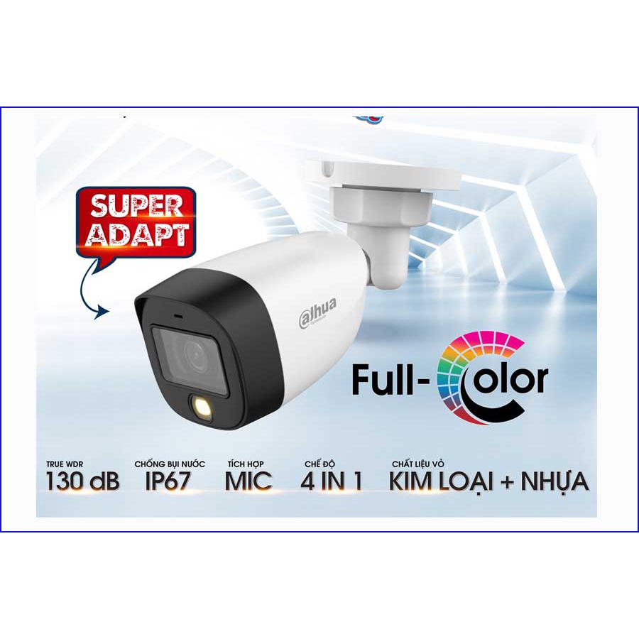 Bộ Camera Quan sát Dahua 4 Kênh 2.0MP Full Color, Led Quay Có Màu Ban Đêm, Tích Hợp Mic Thu Âm - Kèm đủ phụ kiện lắp đặt