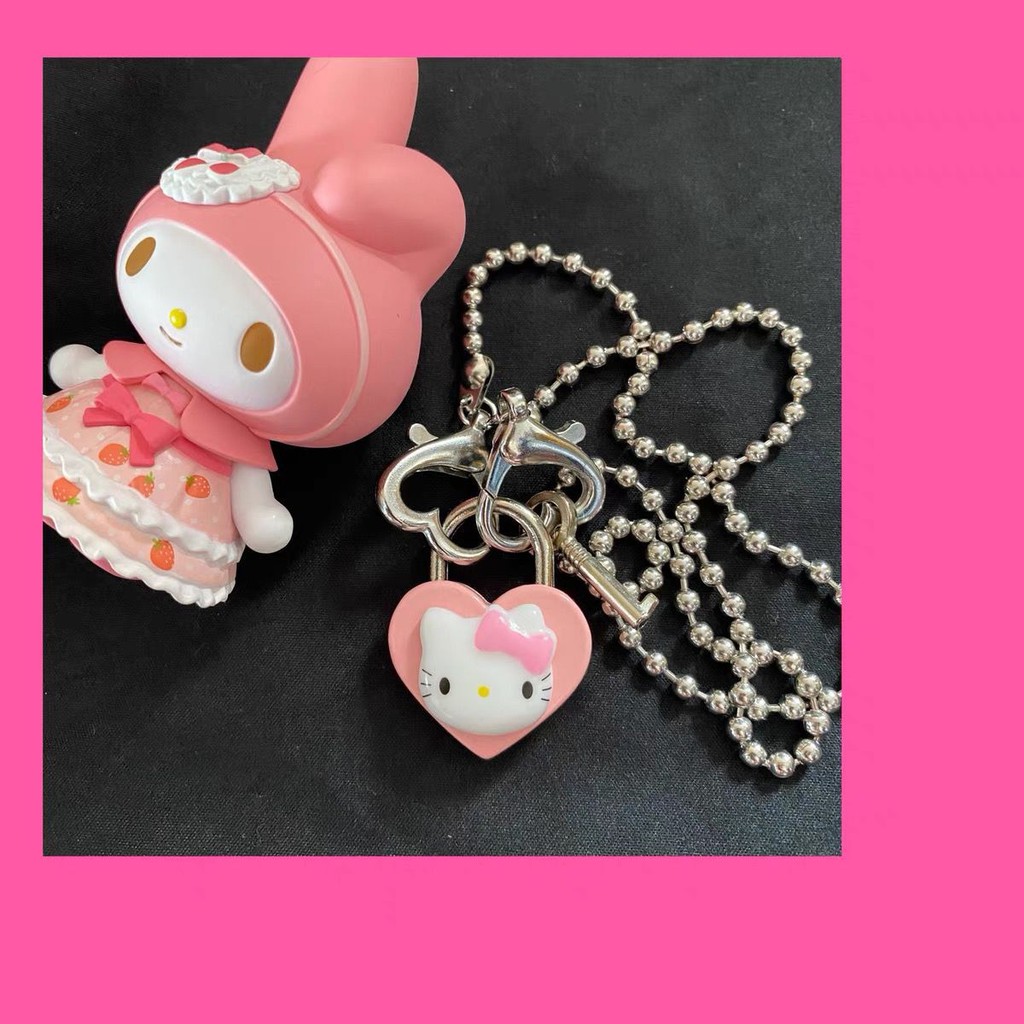 Vòng Cổ Xâu Hạt Tròn Màu Hồng Họa Tiết Mèo Hello Kitty Dễ Thương Cho Nữ y2k