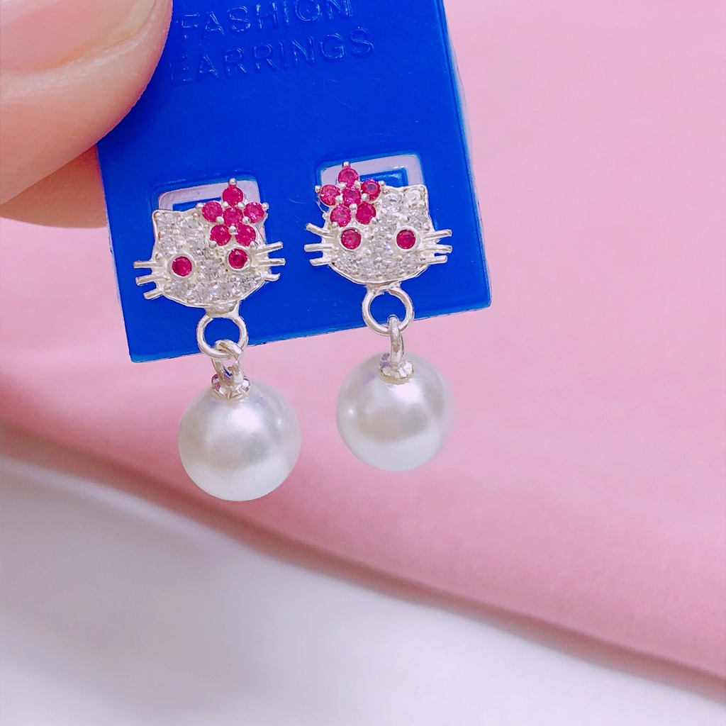 BÔNG TAI KITTY GẮN HẠT XINH XẮN LINH MIU SILVER