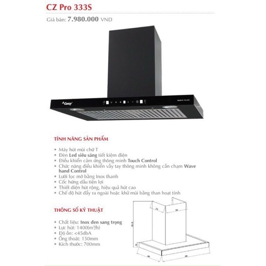 Máy hút mùi Canzy CZ Pro333S cảm ứng vẫy tay